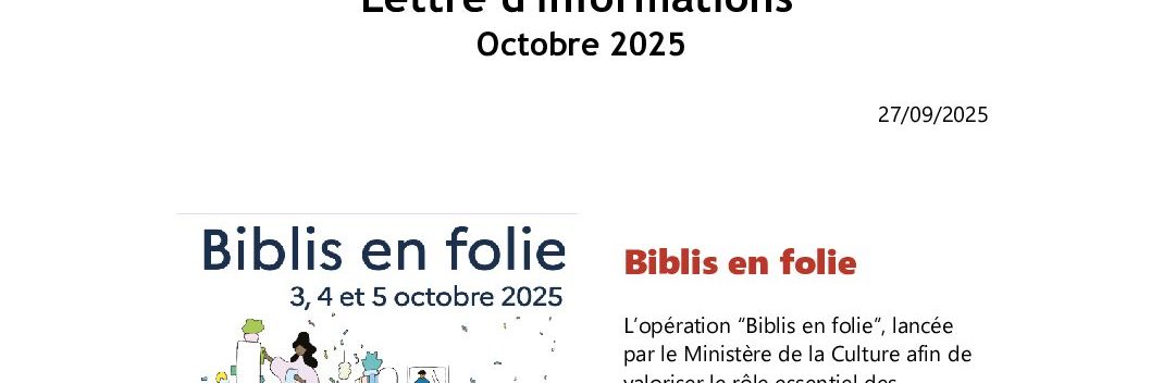 Lettre d’infos Octobre 2025